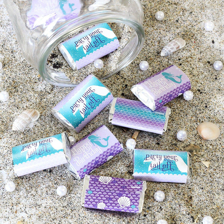 Mermaid Birthday Party Mini Candy Bar Stickers - 45 Count