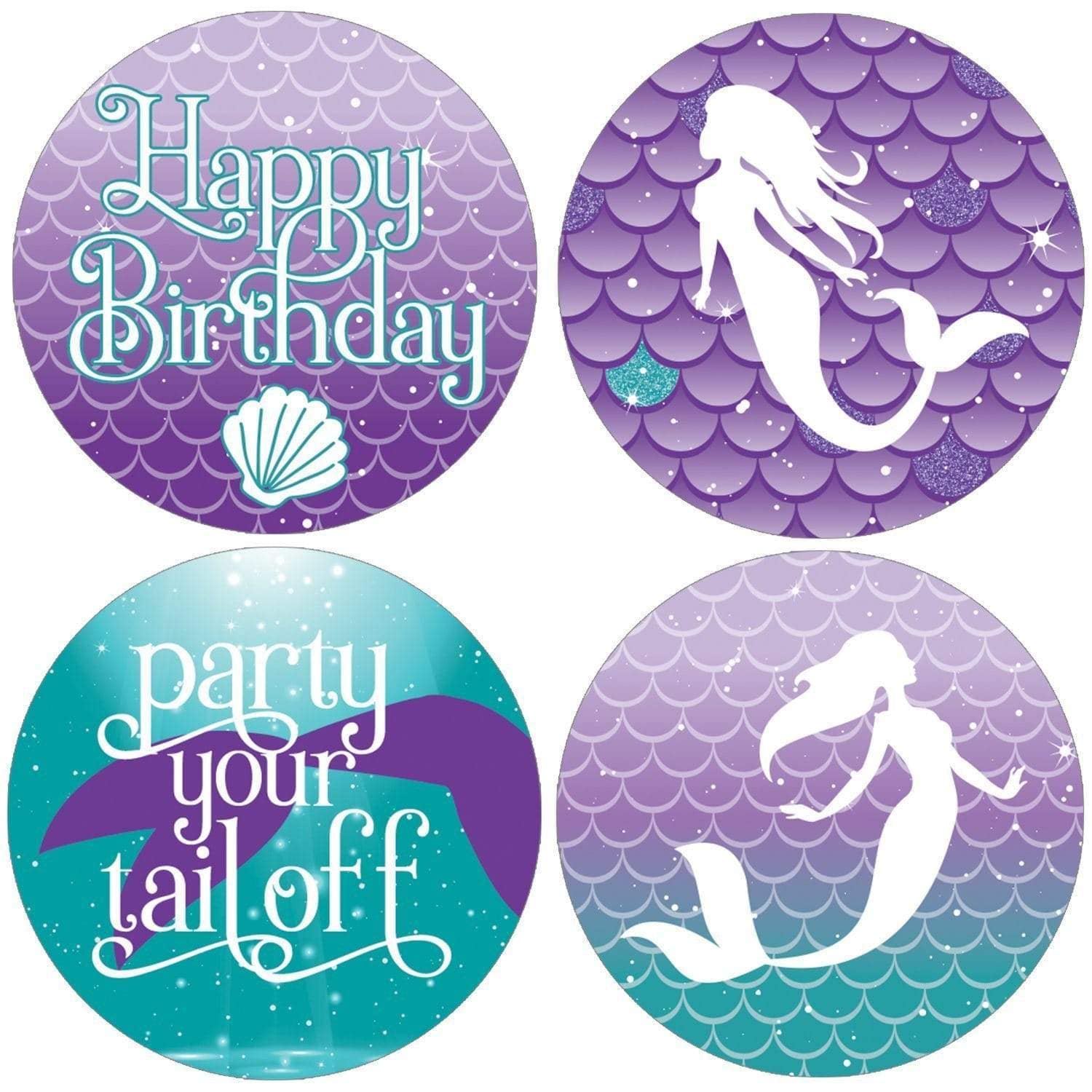 Mermaid: Party Your Tail Off - Kid's Birthday -  Round Labels - 40 Stickers - Distinctivs Party