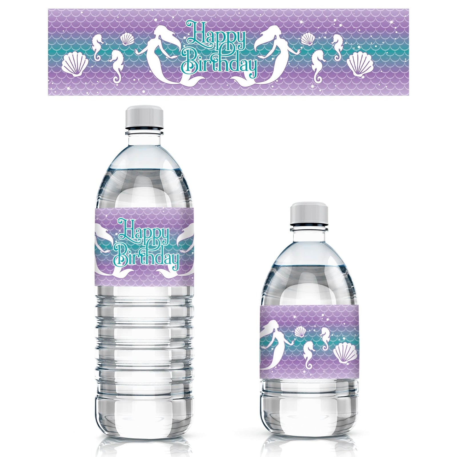 Mermaid: Party Your Tail Off - Kid's Birthday - Water Bottle Labels - 24 Stickers - Distinctivs Party