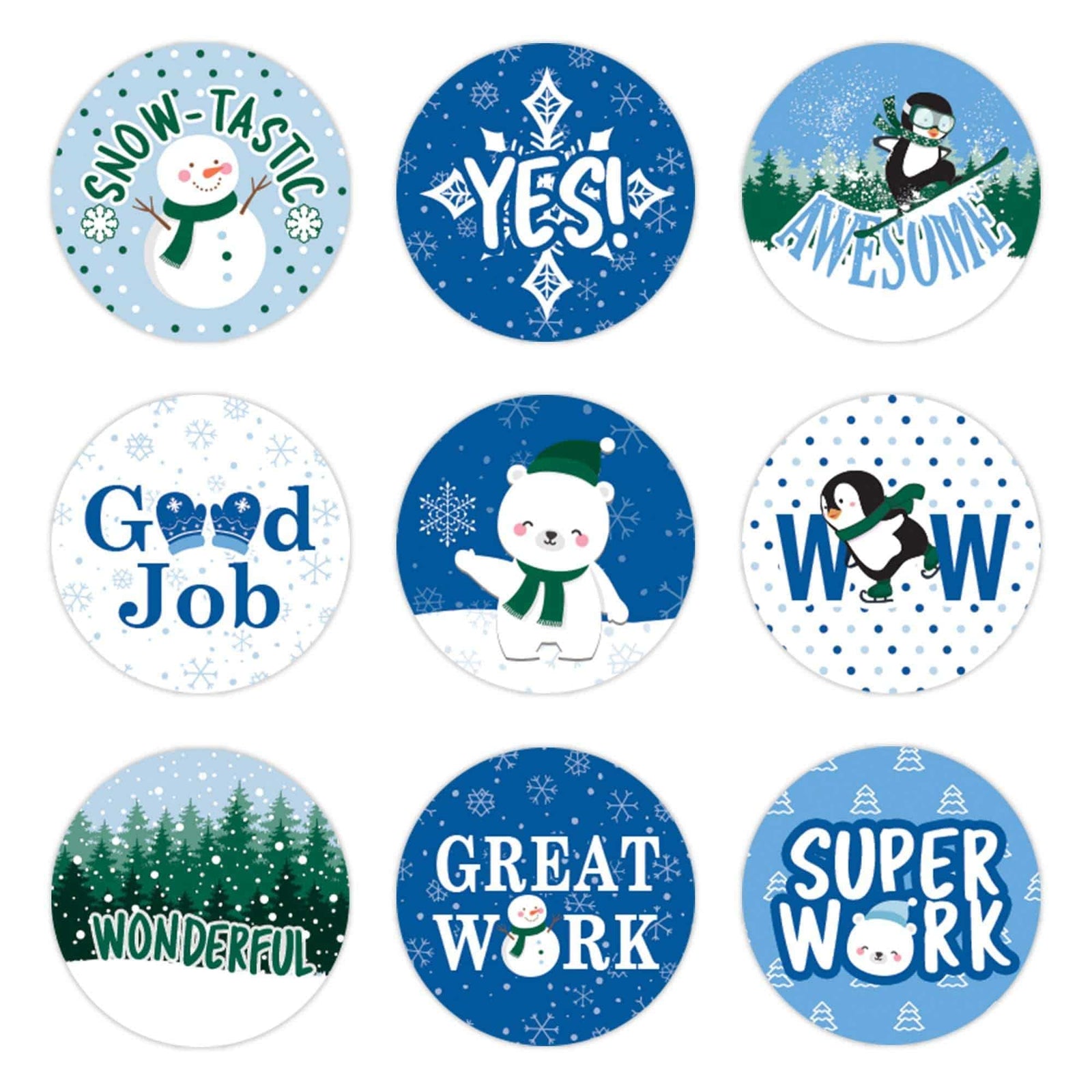 Motivational Teacher Reward Stickers for Students: Winter Theme (1,080 Stickers) - Distinctivs Party