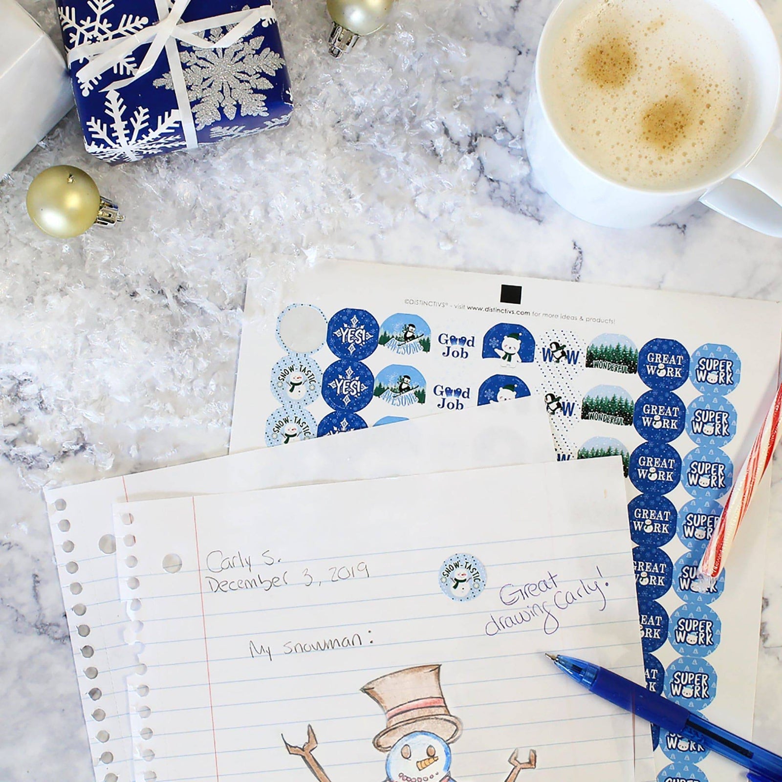 Motivational Teacher Reward Stickers for Students: Winter Theme (1,080 Stickers) - Distinctivs Party