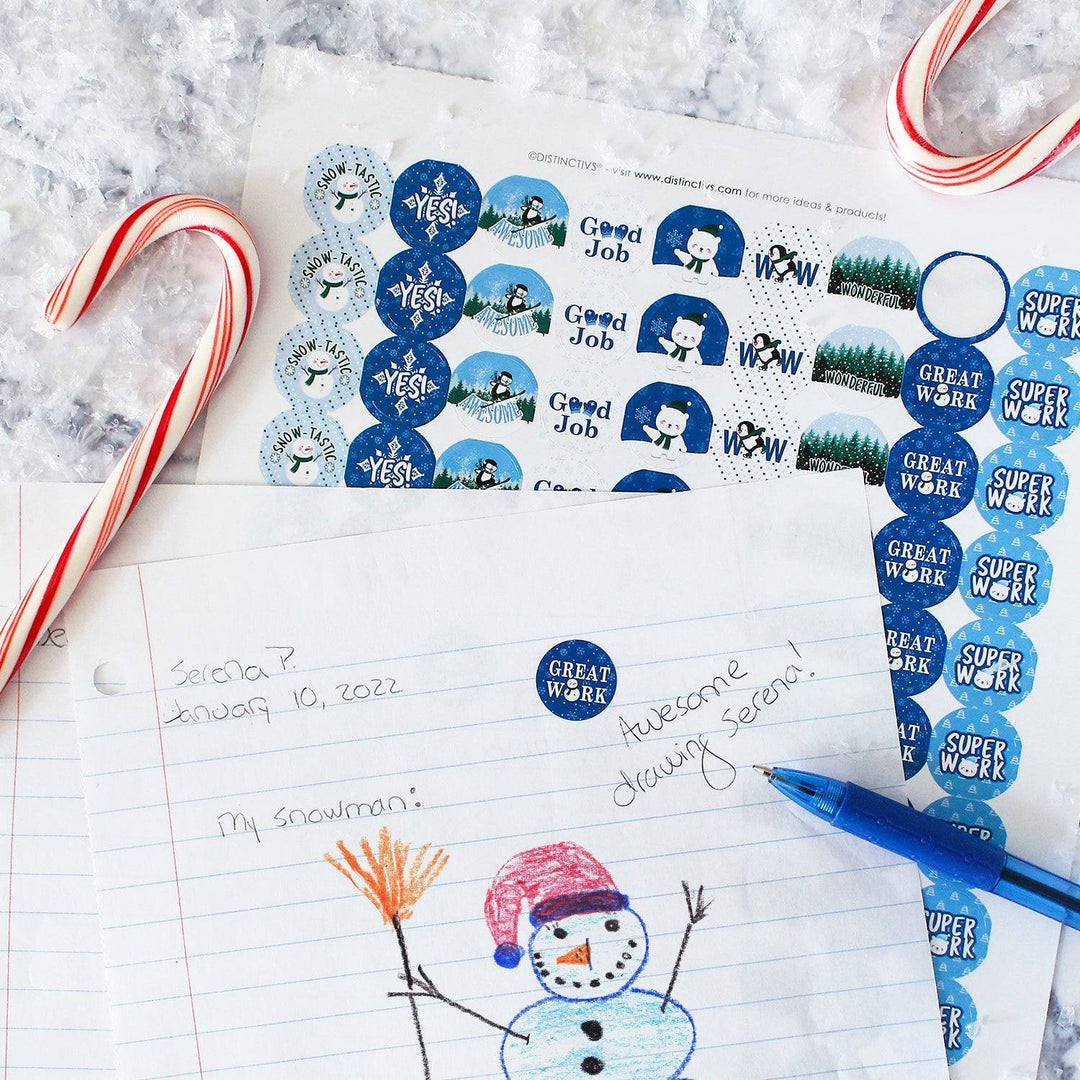 Motivational Teacher Reward Stickers for Students: Winter Theme (1,080 Stickers)