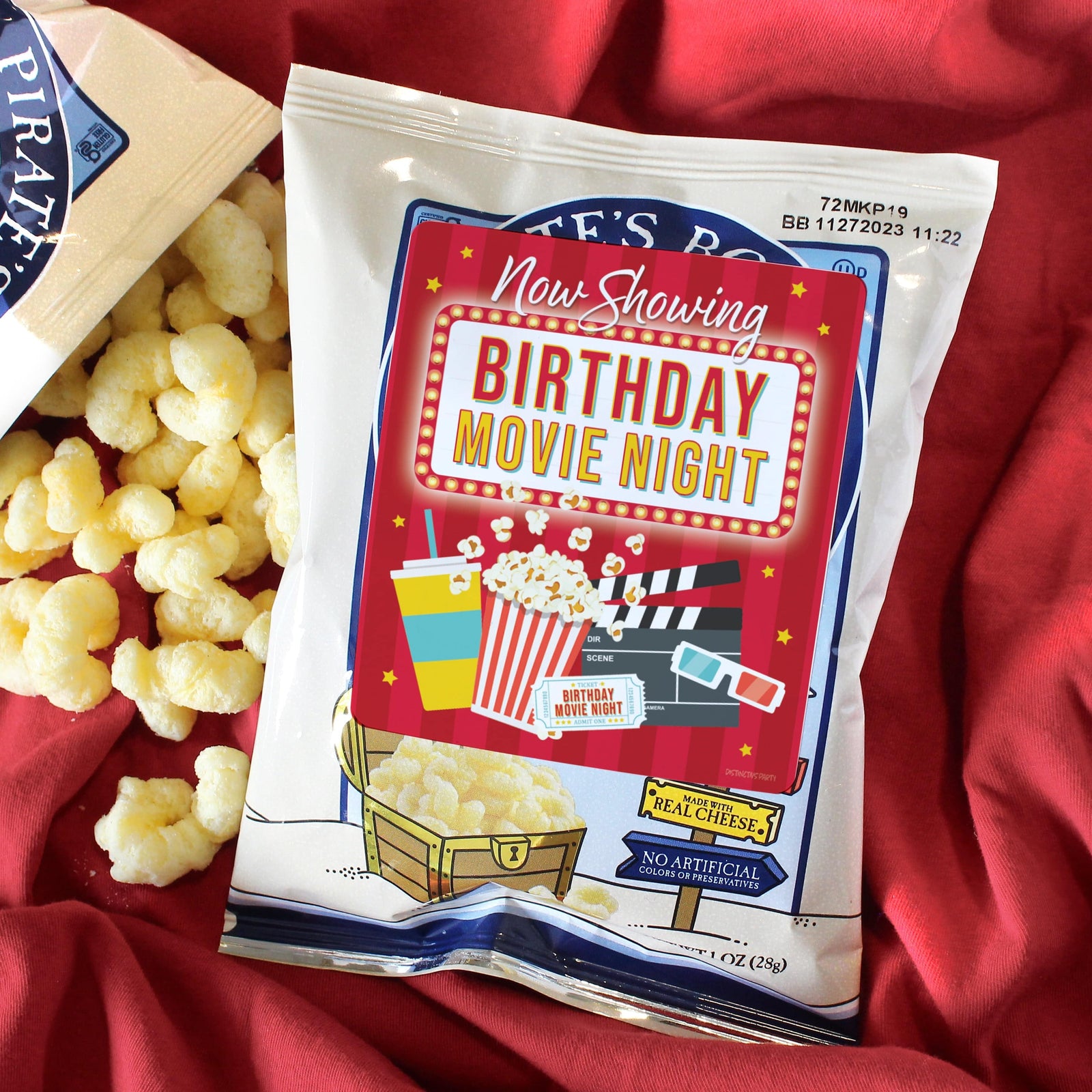 Movie Night: Kid's Birthday - Chip Bag, Popcorn or Snack Bag Stickers - 32 Stickers - Distinctivs Party