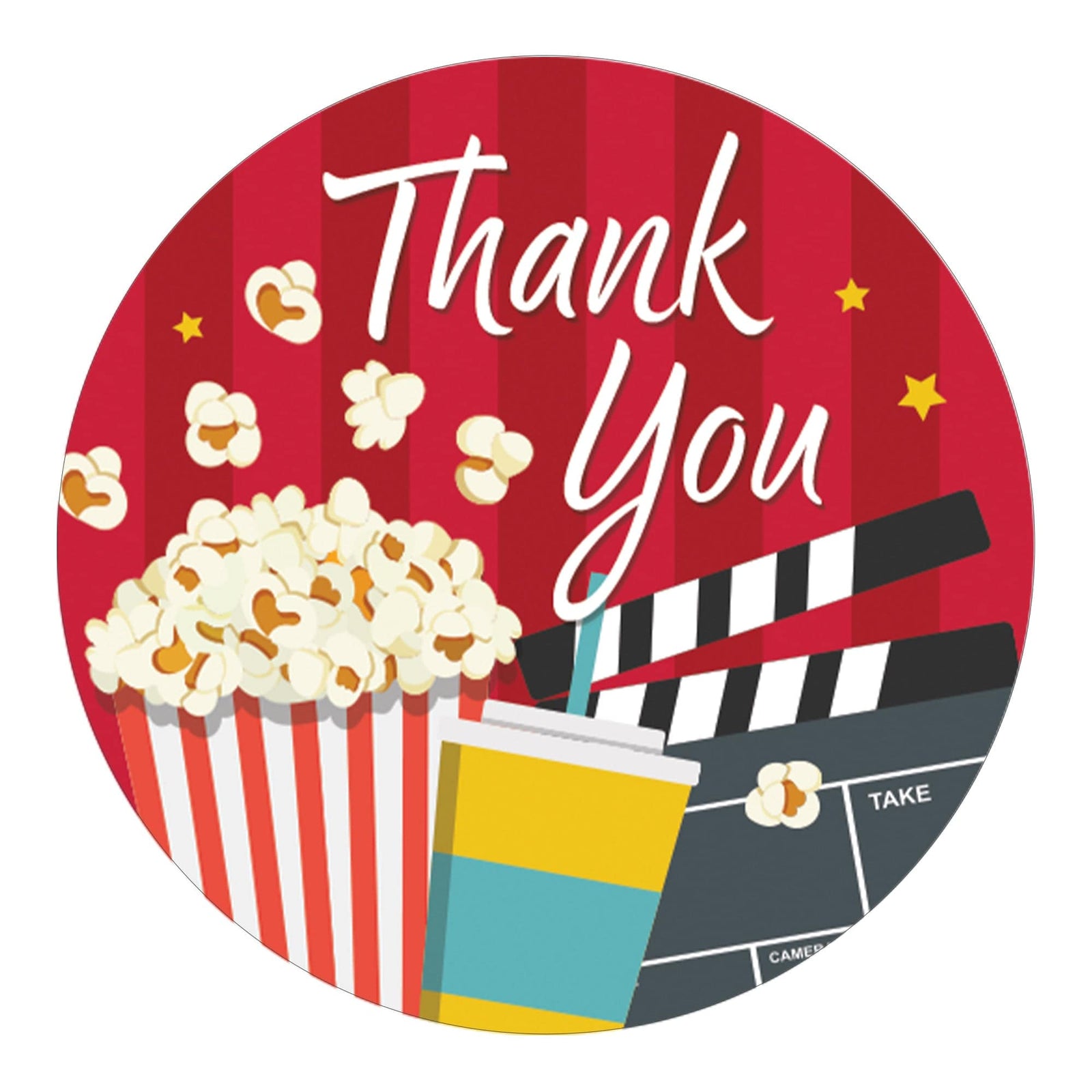 Movie Night: Kid's Birthday - Thank You Circle Label Stickers - 40 Stickers - Distinctivs Party