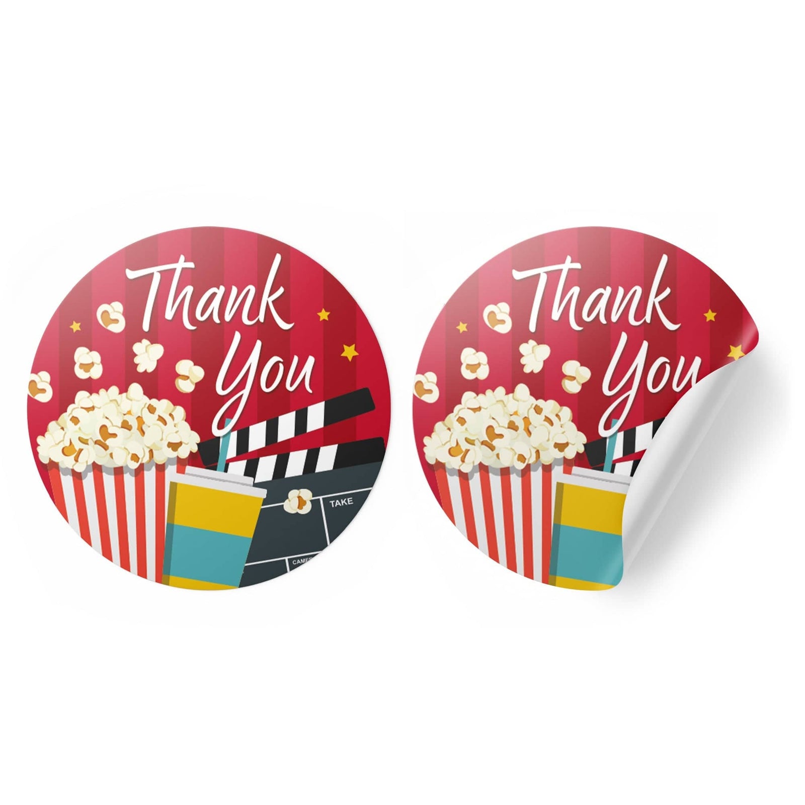 Movie Night: Kid's Birthday - Thank You Circle Label Stickers - 40 Stickers - Distinctivs Party