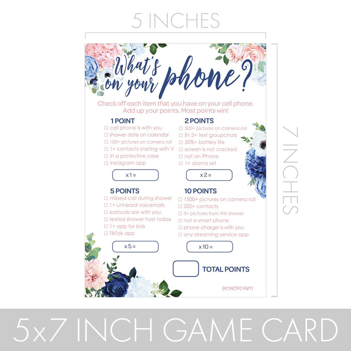 Navy and Blush Gender Reveal Party Game with premium card stock measuring 5" x 7" and an easy-to-write-on surface