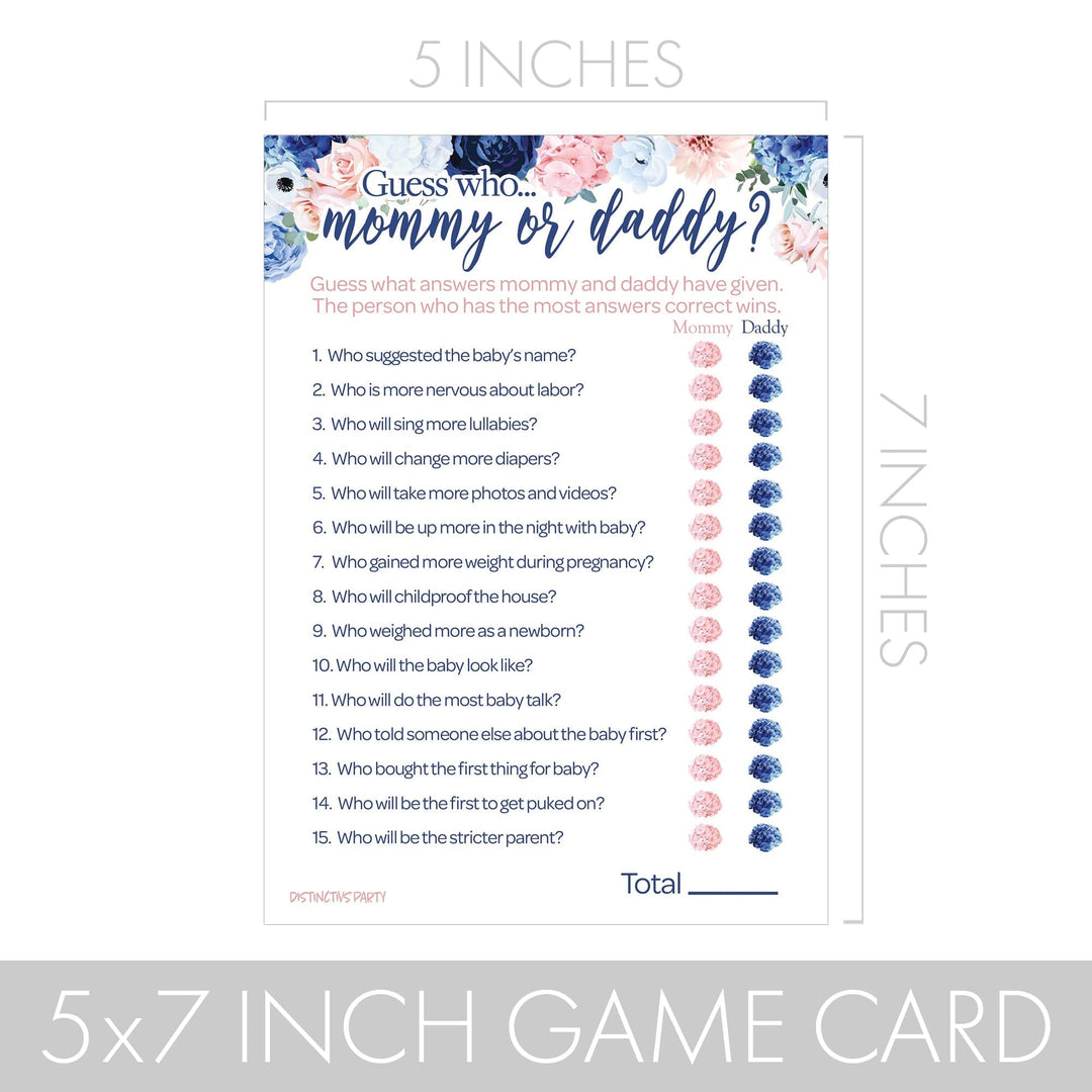 Navy & Blush Floral: Baby Shower Game - "Guess Who" Mommy or Daddy and All Things Baby - Two Game Bundle - Gender Reveal - 20 Dual-Sided Game Cards - Distinctivs Party