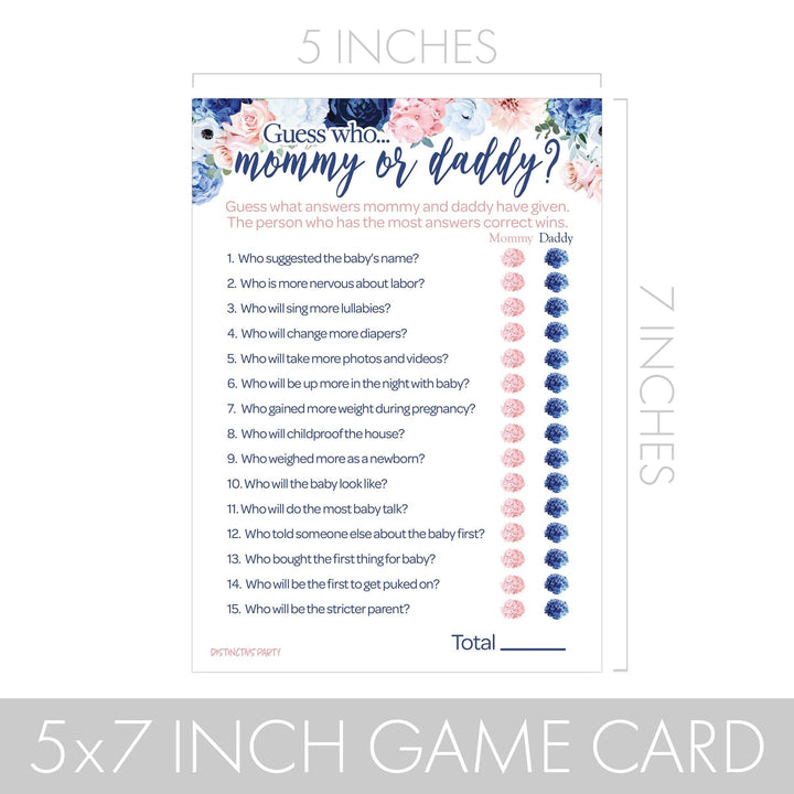 Navy & Blush Floral: Baby Shower Game - "Guess Who" Mommy or Daddy and All Things Baby - Two Game Bundle - Gender Reveal - 20 Dual-Sided Game Cards - Distinctivs Party