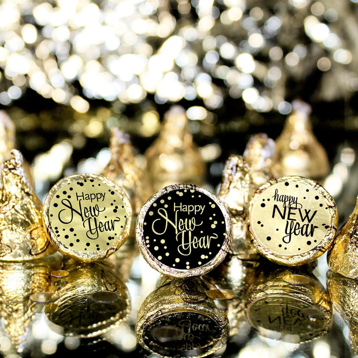 New Year's Eve Party: 2024 Happy New Year - Party Favor Stickers - Fits on Hershey®  Kisses - 180 Pack - Distinctivs Party