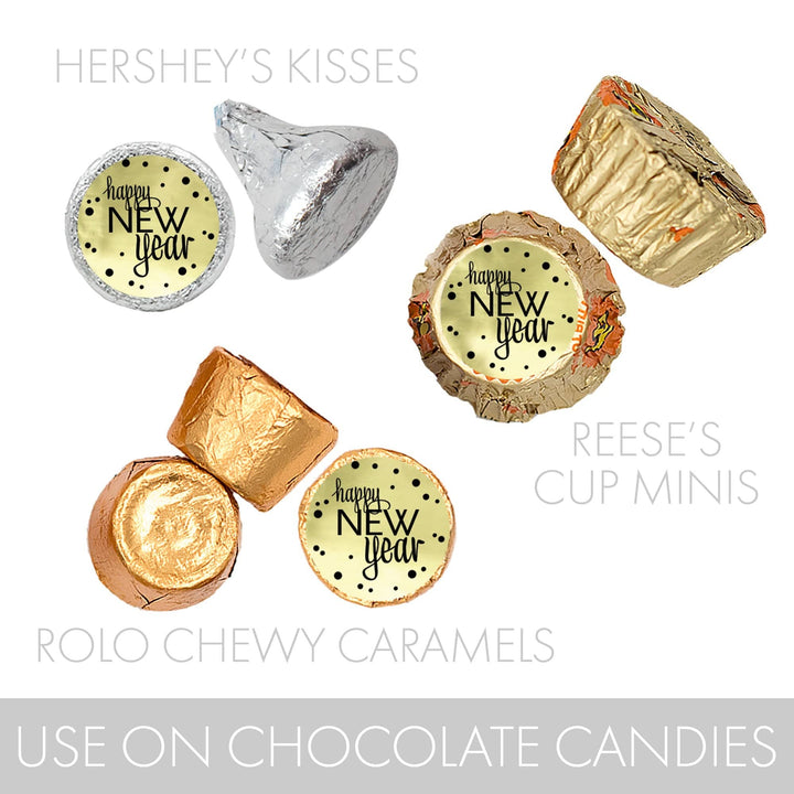 New Year's Eve Party: 2024 Happy New Year - Party Favor Stickers - Fits on Hershey®  Kisses - 180 Pack - Distinctivs Party