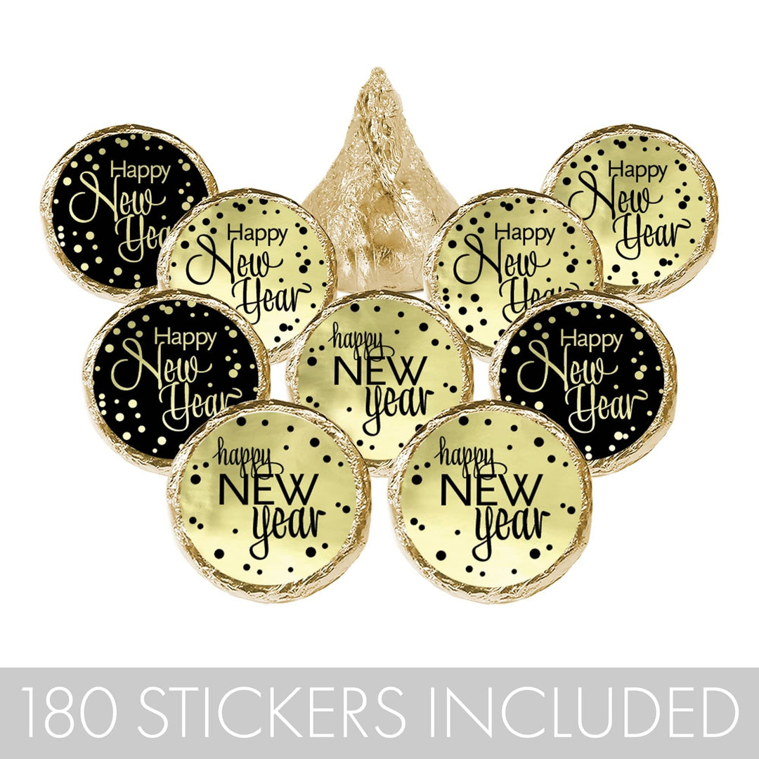 New Year's Eve Party: 2024 Happy New Year - Party Favor Stickers - Fits on Hershey®  Kisses - 180 Pack - Distinctivs Party