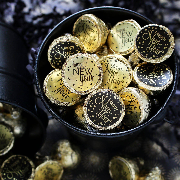 New Year's Eve Party: 2024 Happy New Year - Party Favor Stickers - Fits on Hershey®  Kisses - 180 Pack - Distinctivs Party