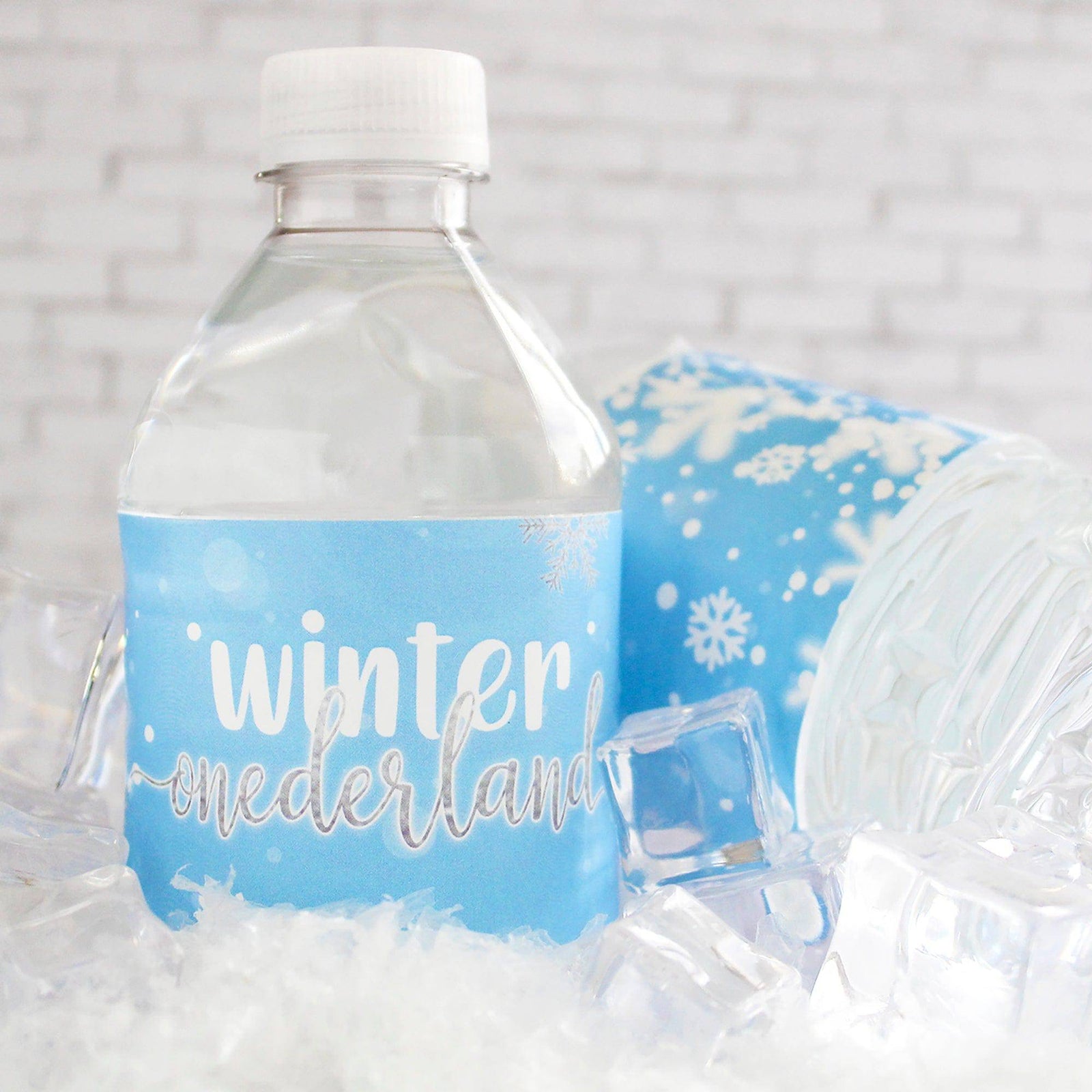 Onederland Snowflake: Blue - Winter First Birthday - Water Bottle Labels - 24 Waterproof Stickers - Distinctivs Party