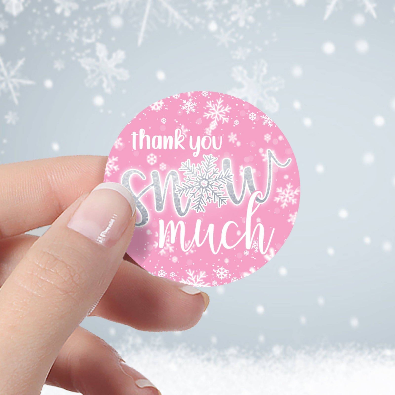Onederland Snowflake: Pink- Winter First Birthday - Thank You So Much - 45 Stickers - Distinctivs Party