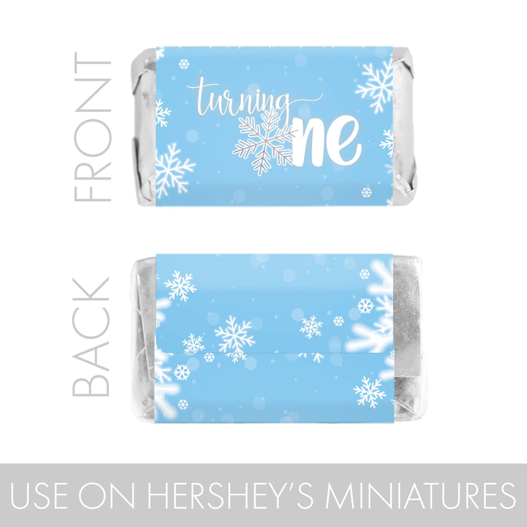 Make your winter Onederland Snowflake 1st birthday extra special with these 45 mini candy bar wrappers.