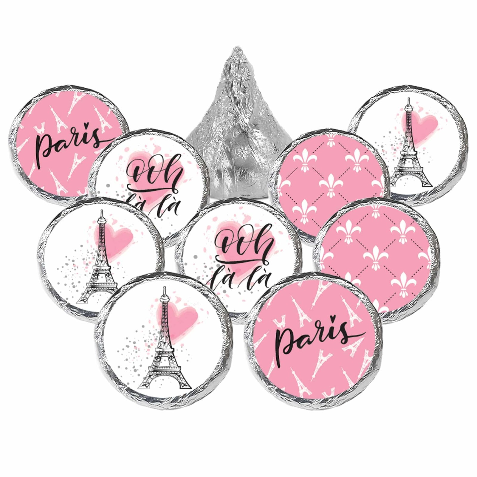 Paris in Pink: Kid's Birthday - Party Favor Stickers - Fits on Hershey's Kisses - 180 Stickers - Distinctivs Party