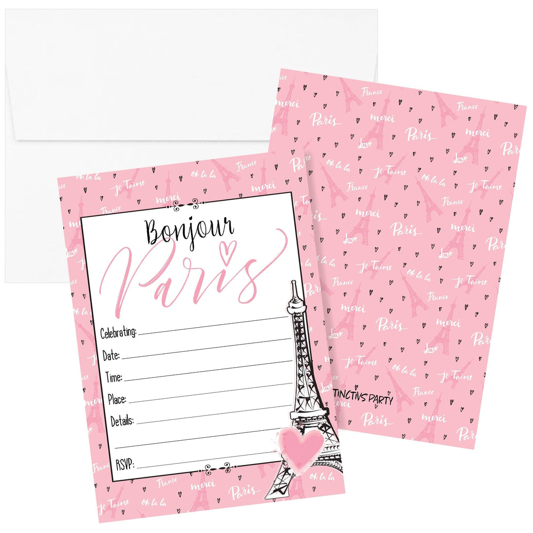 Paris in Pink: Kid's Birthday - Party Invitation Cards with Envelopes - 10 Count