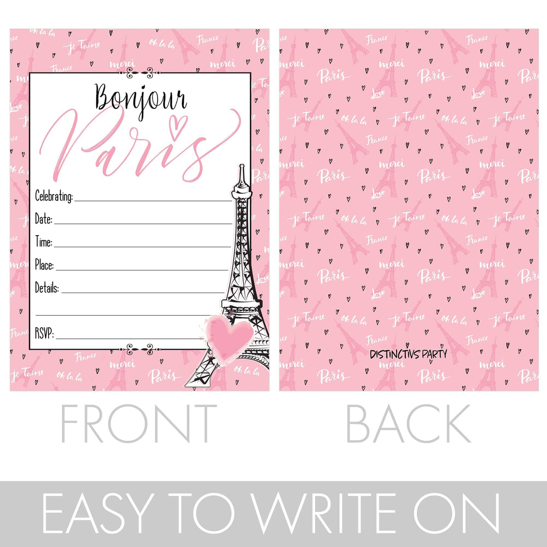 Paris in Pink: Kid's Birthday - Party Invitation Cards with Envelopes - 10 Count