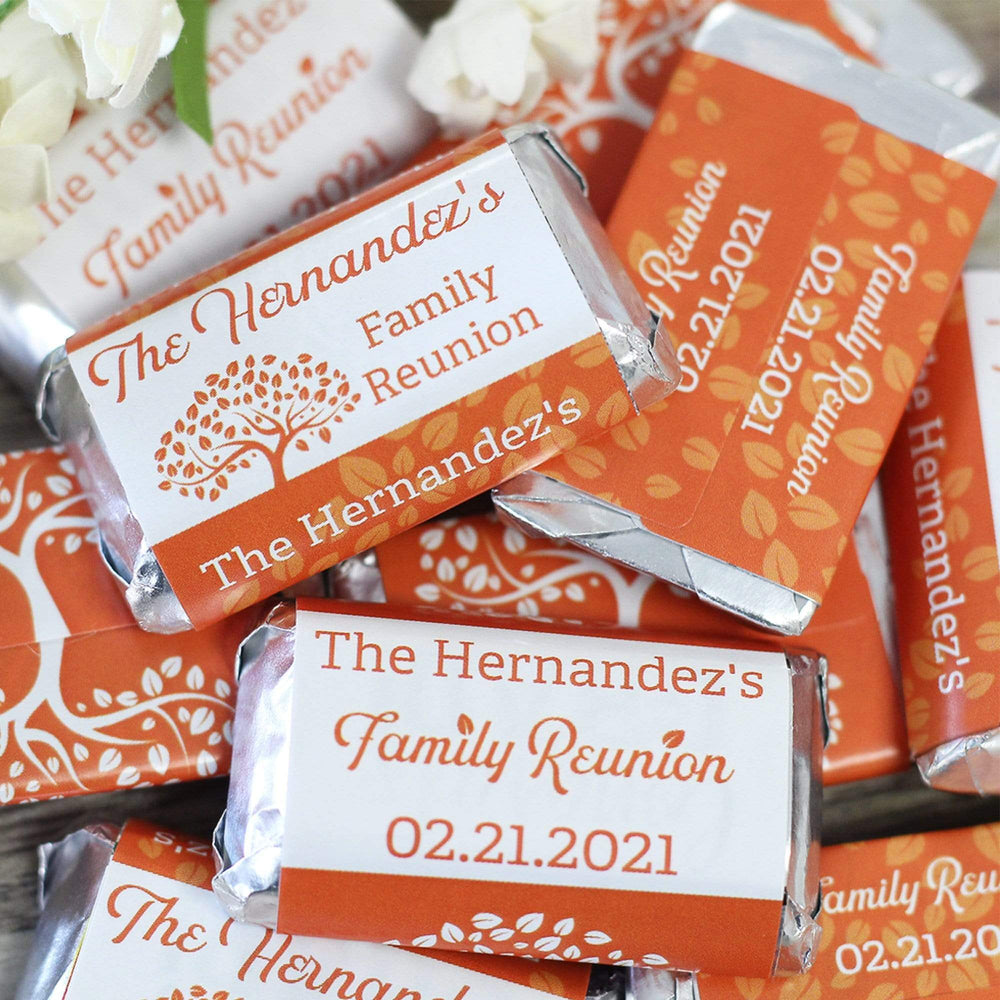 Burnt Orange Personalized Family Reunion Mini Candy Bar Labels - 45 Stickers (9 Colors)