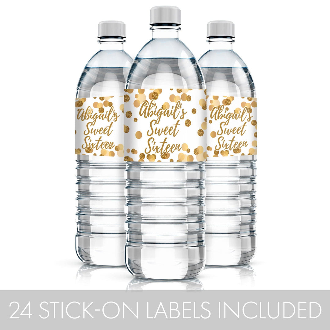 Create a unique look for your sweet 16 with personalized water bottle labels