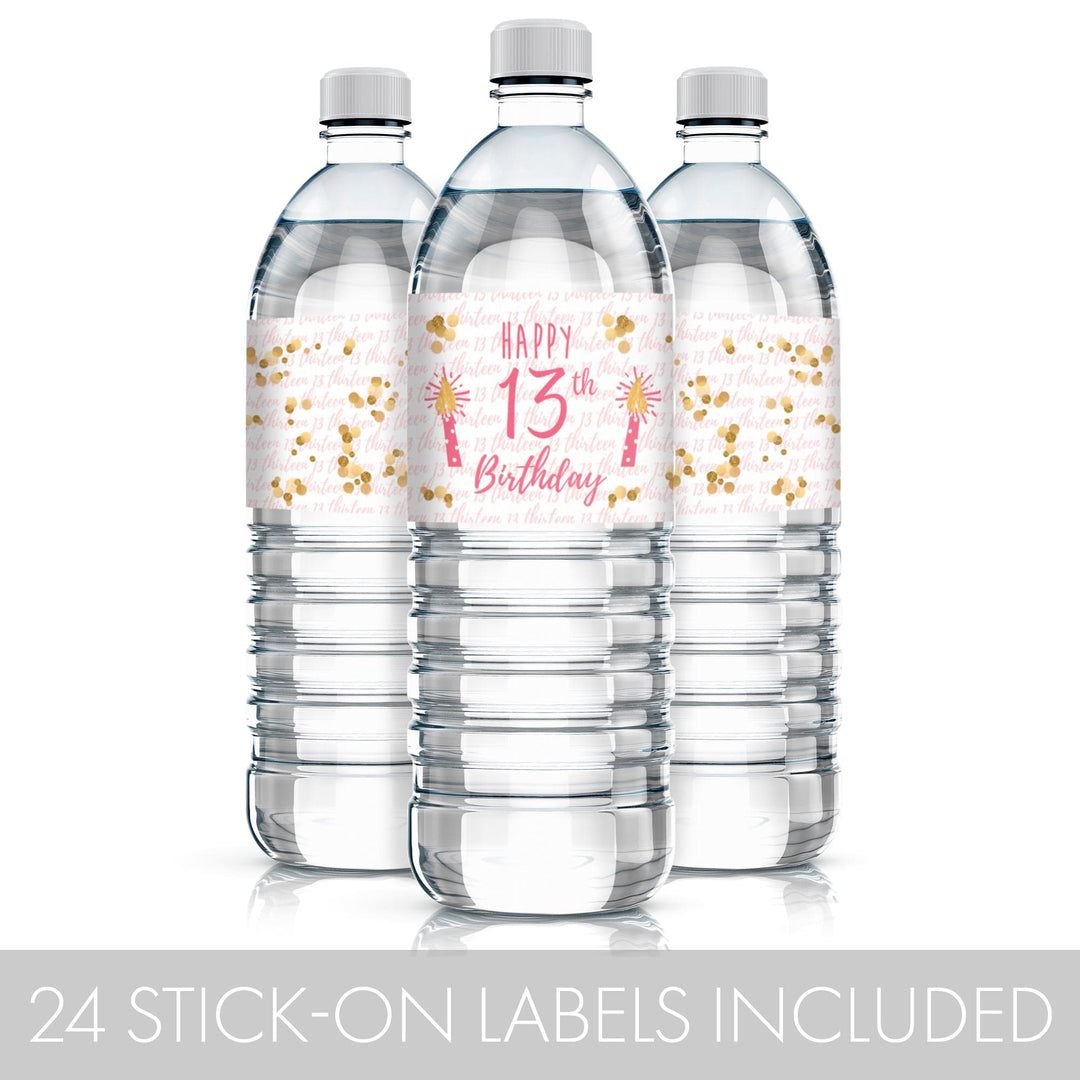 Add Some Sparkle to Your 13th Birthday with these Pink and Gold Water Bottle Labels - 24 Count 