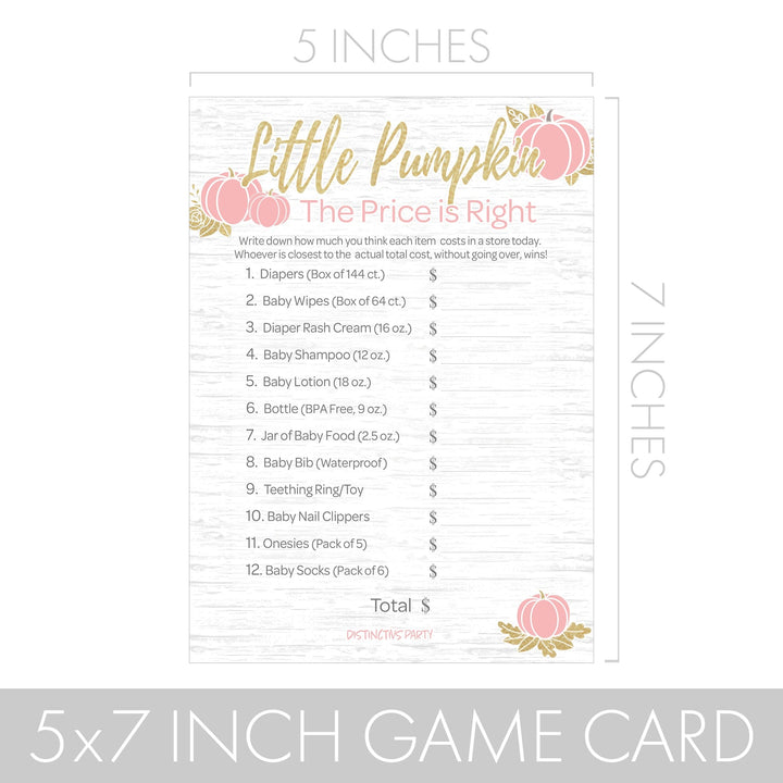 Pink and Gold Pumpkin Themed Baby Shower Price is Right Game Cards - 20 count