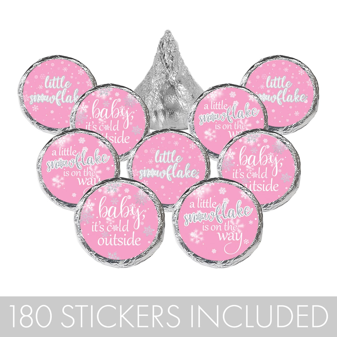 Distinctivs Pink Baby It's Cold Outside Little Snowflake Baby Shower Party Favor Stickers, 180 Labels