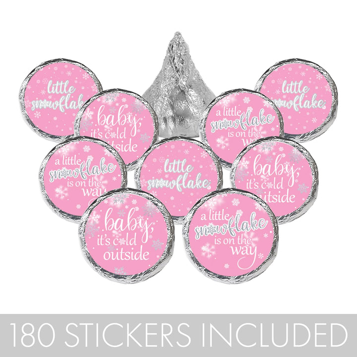 Pink Little Snowflake Winter Baby Shower Favor Stickers - Baby It's Cold Outside - 180 Labels