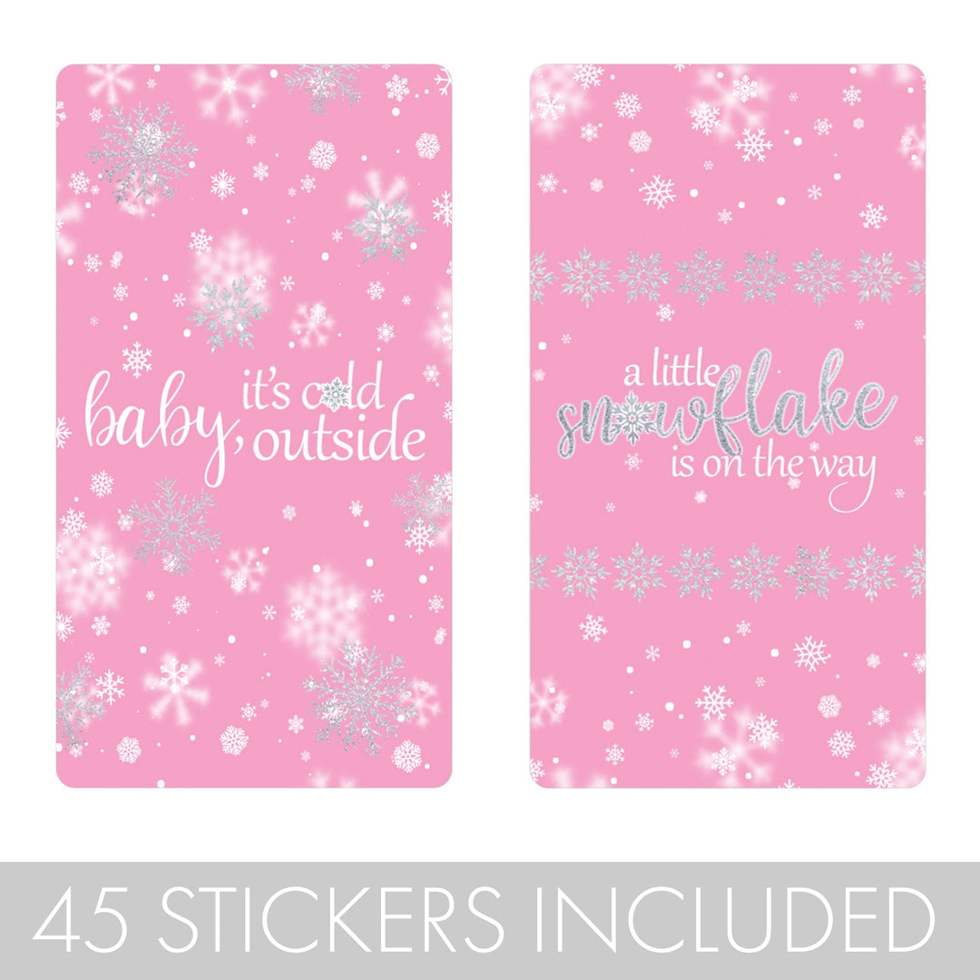 Pink Little Snowflake Winter Baby Shower Mini Candy Bar Wrappers - Baby It's Cold Outside - 45 Stickers