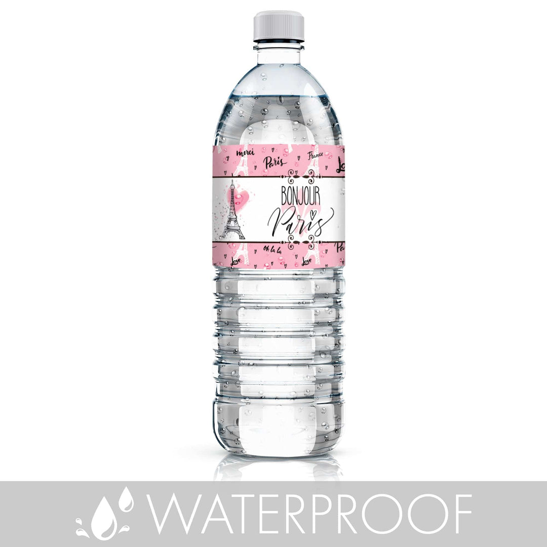 Pink Paris Party Favor Water Bottle Labels - 24 Count