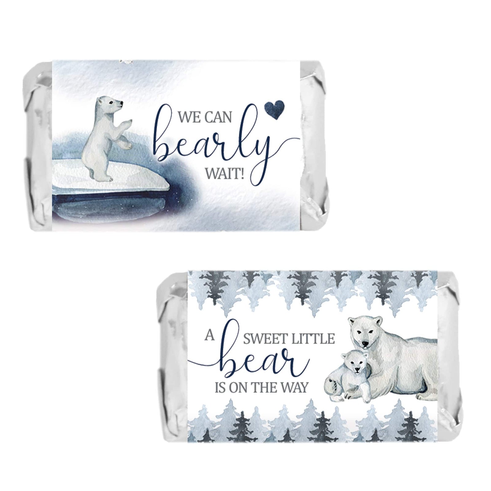 Polar Bear We Can Bearly Wait: Winter Baby Shower - Hershey's Miniatures Candy Bar Wrappers Stickers - 45 Stickers - Distinctivs Party