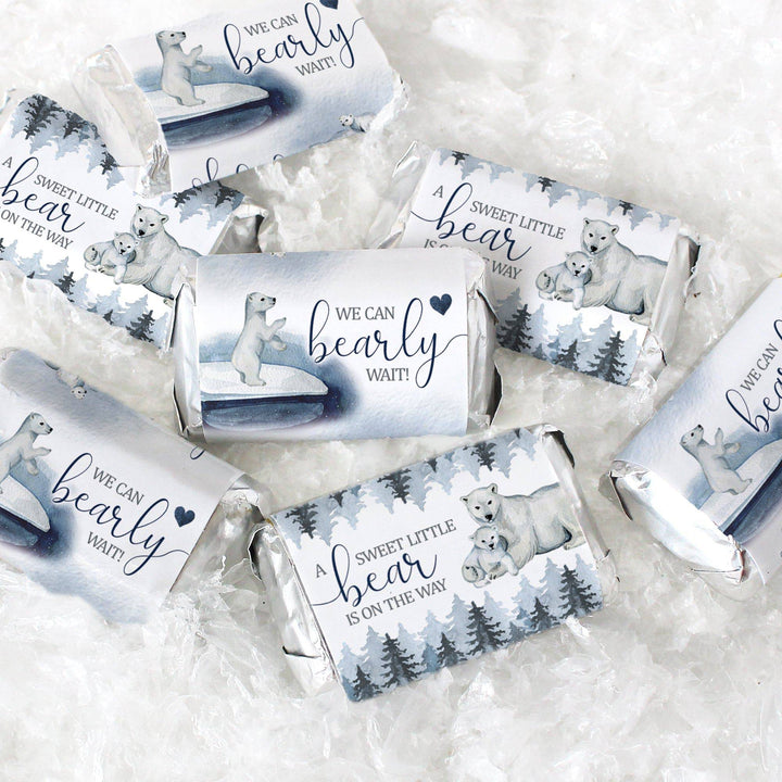 Polar Bear We Can Bearly Wait: Winter Baby Shower - Hershey's Miniatures Candy Bar Wrappers Stickers - 45 Stickers