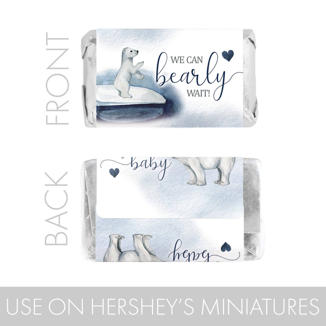 Polar Bear We Can Bearly Wait: Winter Baby Shower - Hershey's Miniatures Candy Bar Wrappers Stickers - 45 Stickers - Distinctivs Party