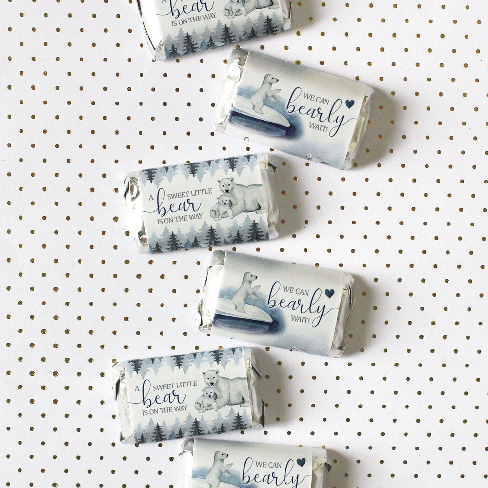 Polar Bear We Can Bearly Wait: Winter Baby Shower - Hershey's Miniatures Candy Bar Wrappers Stickers - 45 Stickers - Distinctivs Party