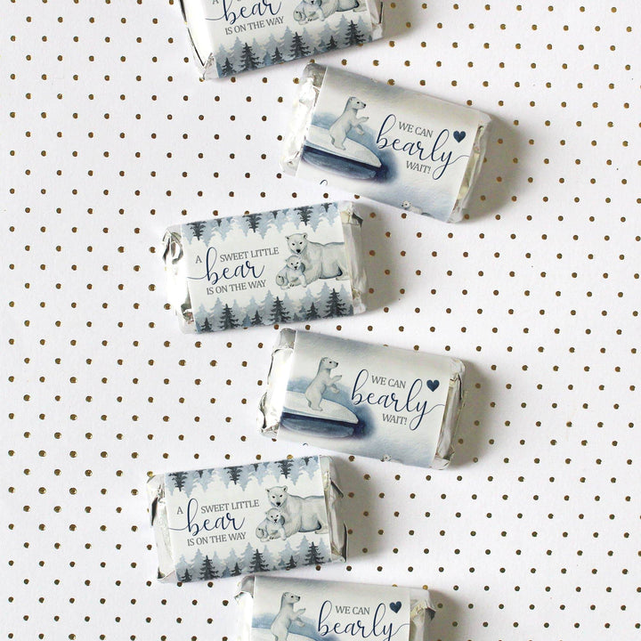 Polar Bear We Can Bearly Wait: Winter Baby Shower - Hershey's Miniatures Candy Bar Wrappers Stickers - 45 Stickers - Distinctivs Party