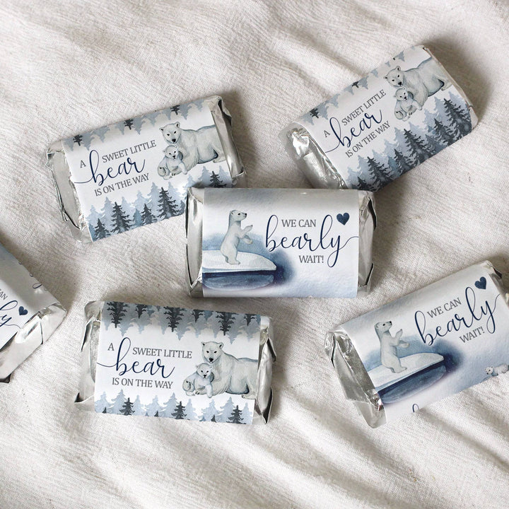 Polar Bear We Can Bearly Wait: Winter Baby Shower - Hershey's Miniatures Candy Bar Wrappers Stickers - 45 Stickers - Distinctivs Party