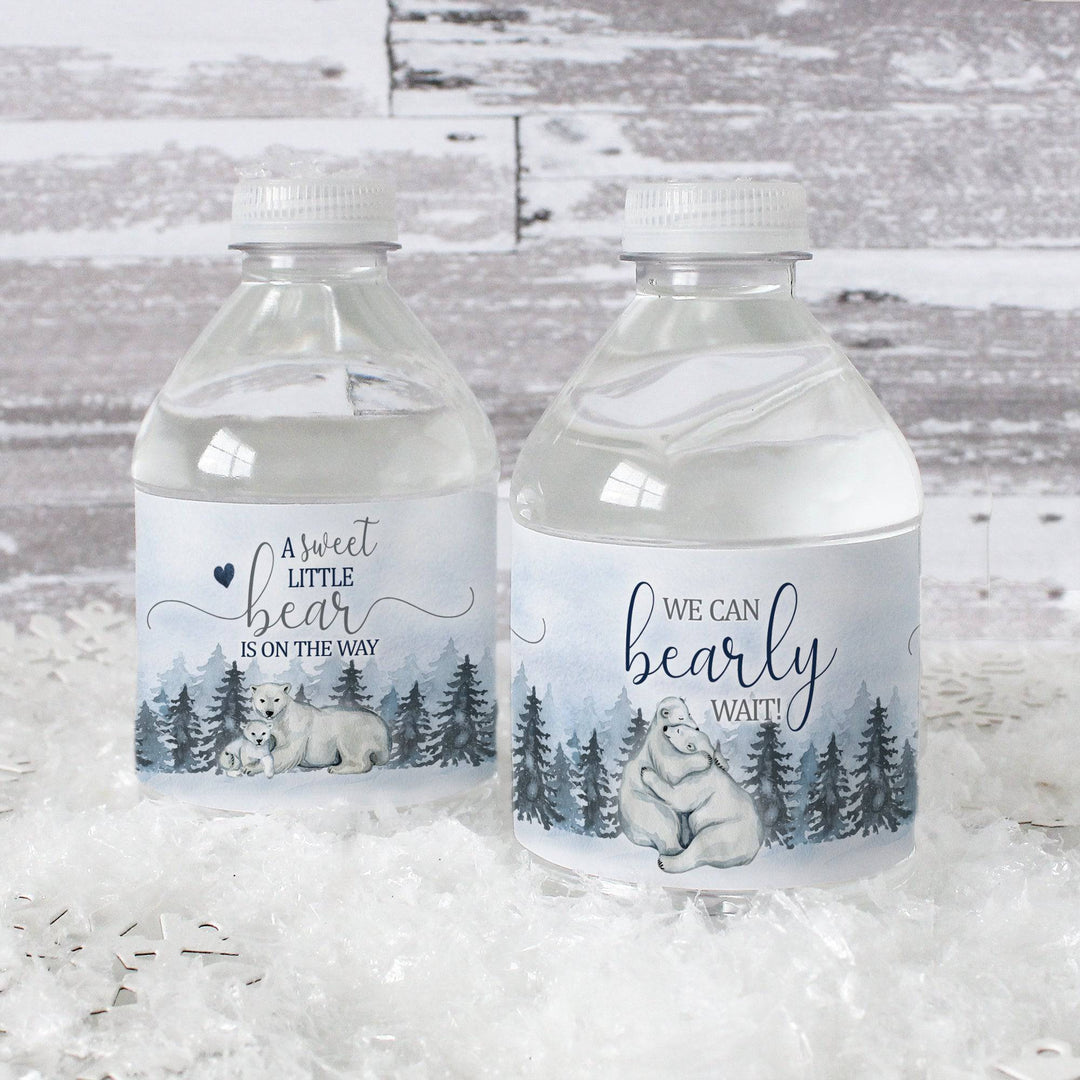 Polar Bear We Can Bearly Wait: Winter Baby Shower - Water Bottle Label Stickers - 24 Waterproof Stickers - Distinctivs Party