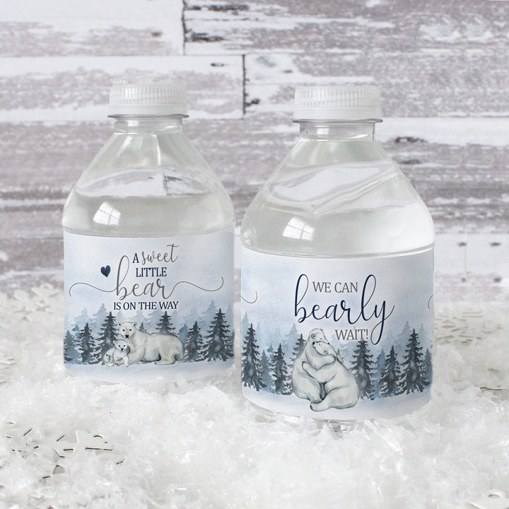 Polar Bear We Can Bearly Wait: Winter Baby Shower - Water Bottle Label Stickers - 24 Waterproof Stickers - Distinctivs Party