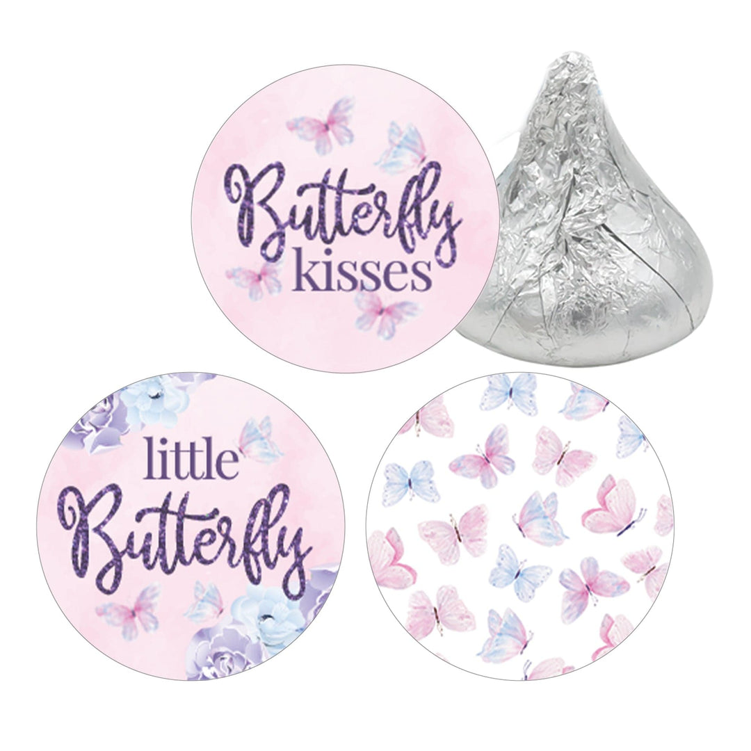 Pegatinas de besos para baby shower, diseño de mariposa morada, 180 etiquetas para regalos de fiesta