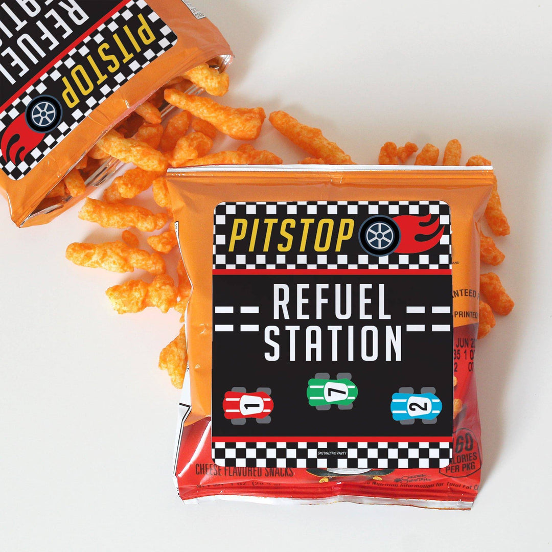 Race Car - Kid's Birthday - Chip Bag and Snack Bag Stickers - 32 Pack - Distinctivs Party