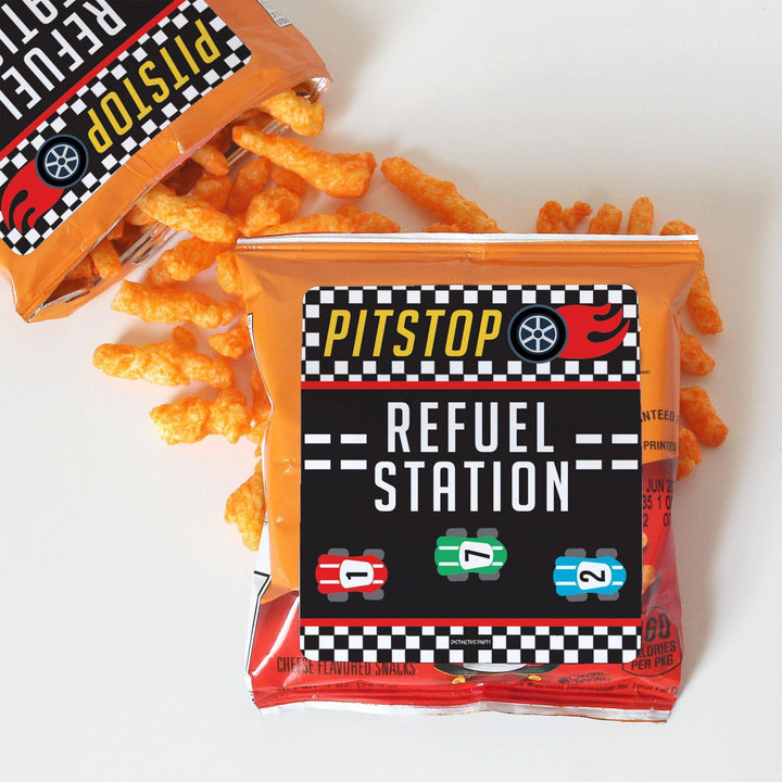 Race Car - Kid's Birthday - Chip Bag and Snack Bag Stickers - 32 Pack - Distinctivs Party