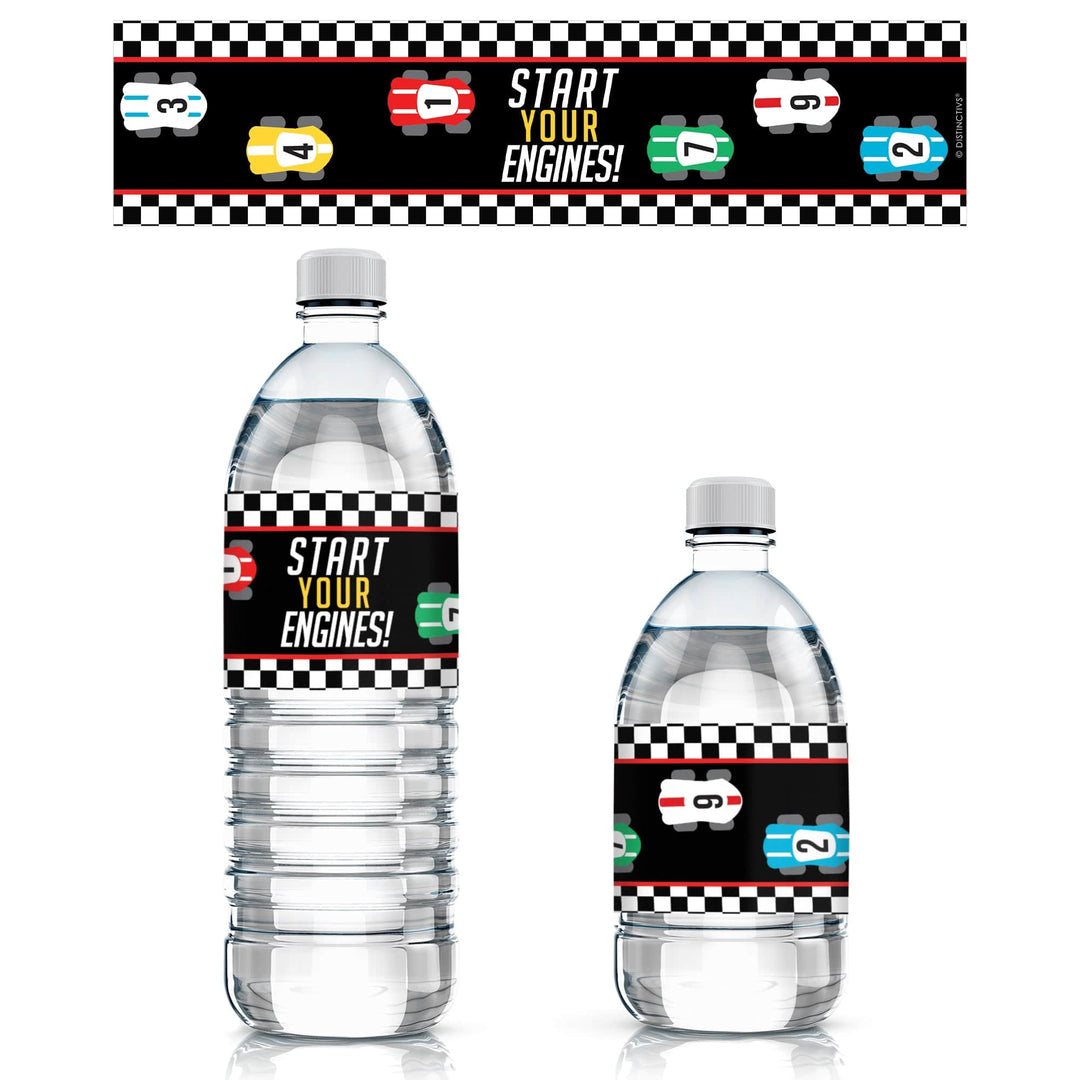 Race Car Birthday Party Water Bottle Labels - 24 Count