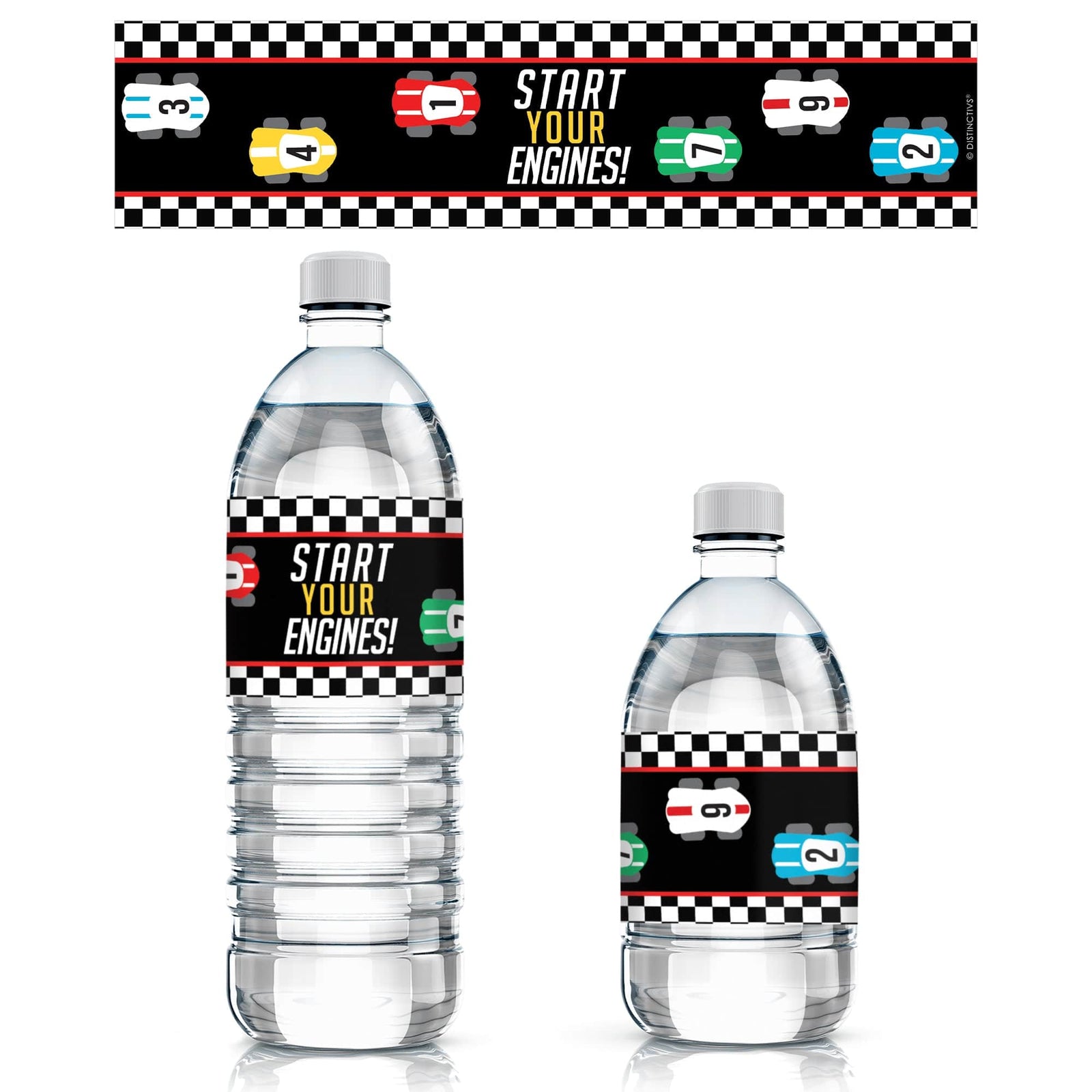 Race Car - Kid's Birthday -  Water Bottle Labels - 20 Waterproof Stickers - Distinctivs Party