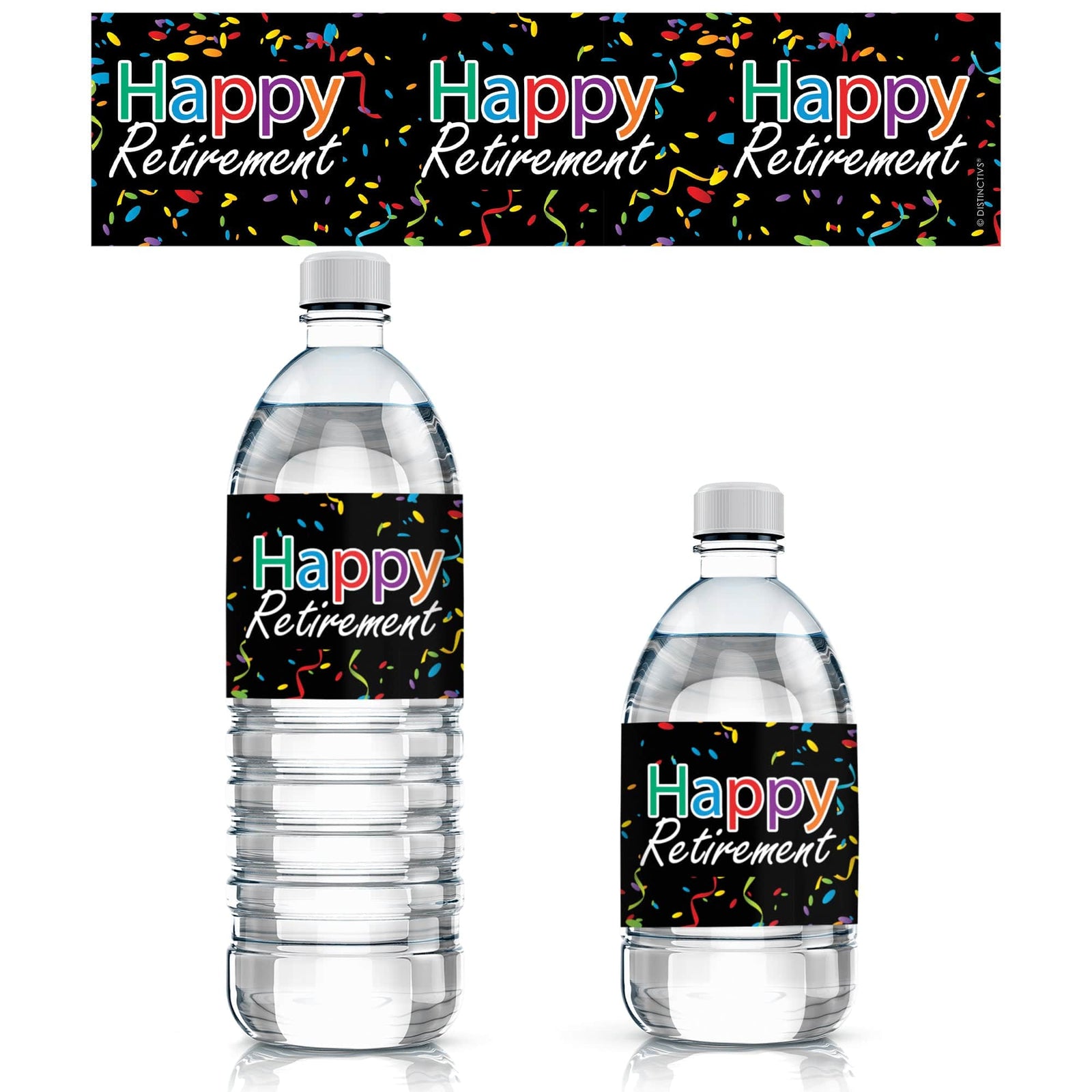 Retirement Party: Colorful Confetti -  Water Bottle Labels - 24 Stickers - Distinctivs Party