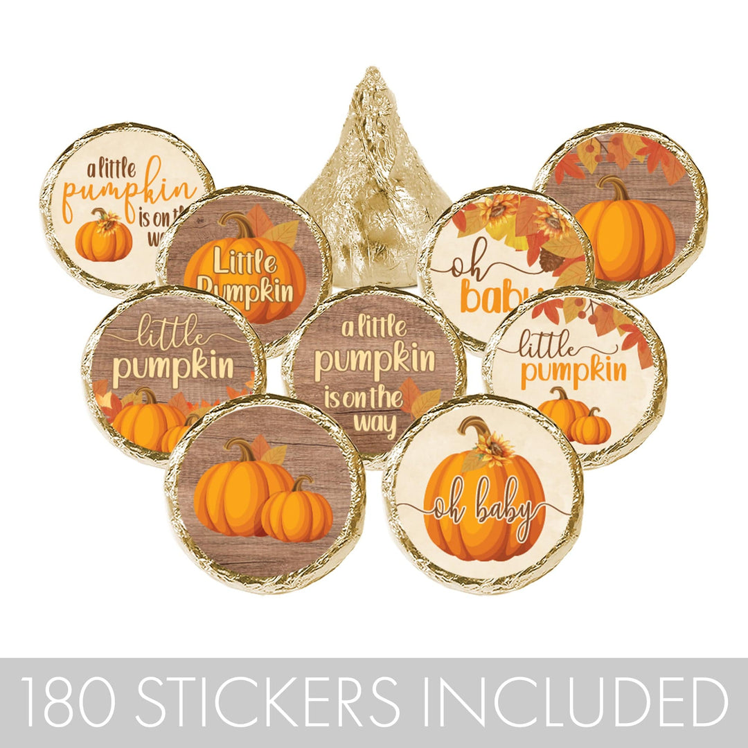 Rustic Fall Little Pumpkin Baby Shower Stickers - 180 Stickers