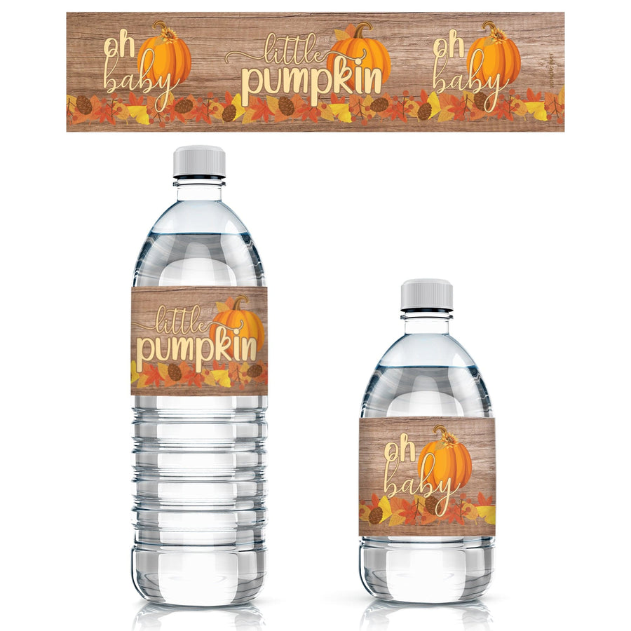 Rustic Fall Little Pumpkin Baby Shower Water Bottle Labels - 24 Stickers