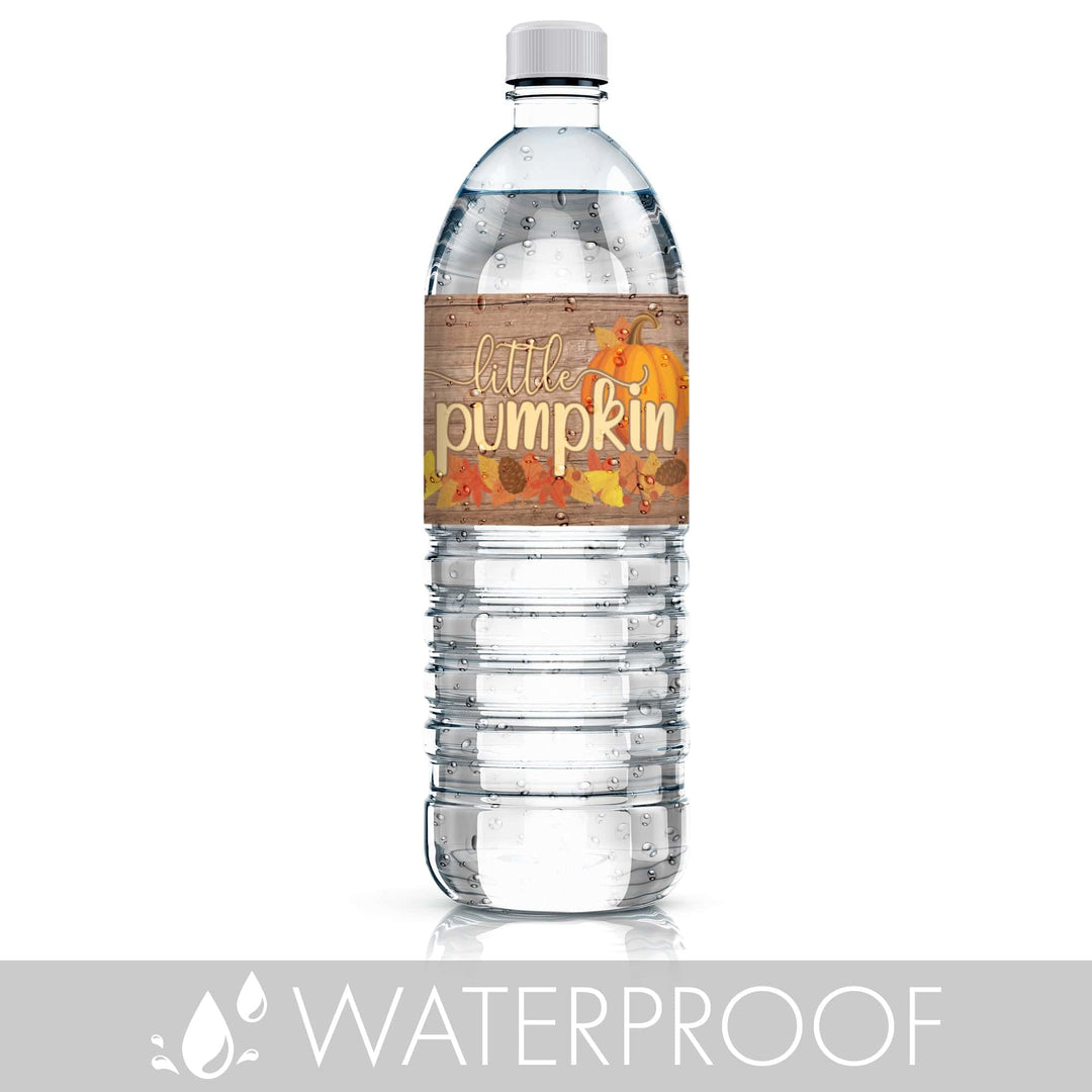 Rustic Fall Little Pumpkin Baby Shower Water Bottle Labels - 24 Stickers