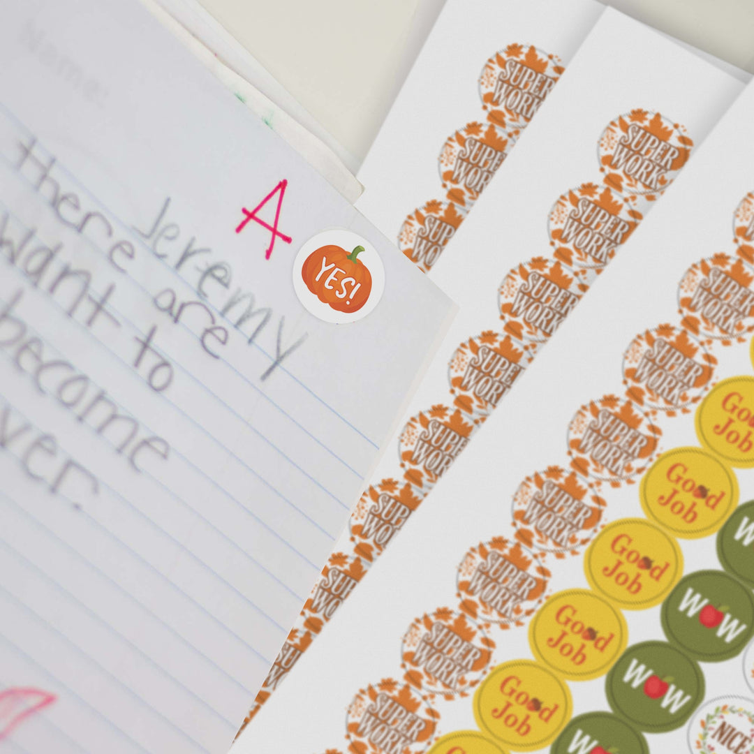 Motivational Teacher Reward Stickers for Students: Fall Theme (1,080 Stickers)