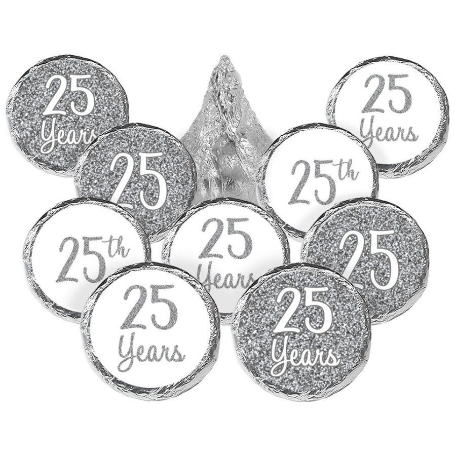 Silver 25th Anniversary Party Favor Stickers - 180 Count - Distinctivs Party