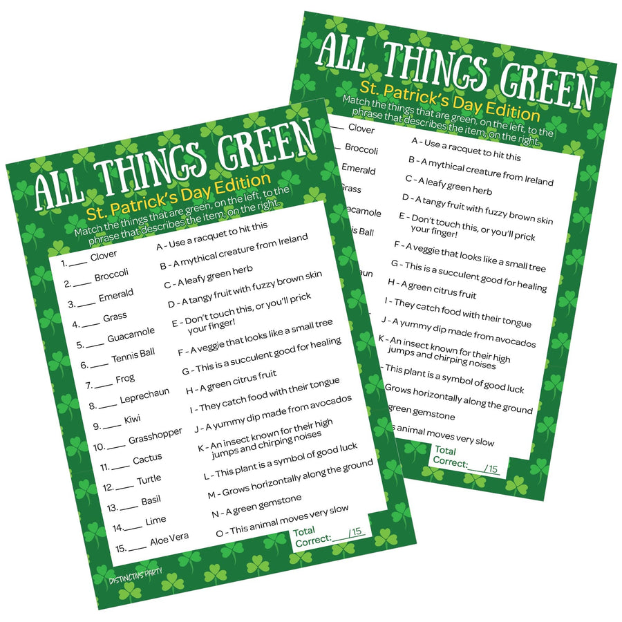 St. Patrick's Day All Things Green Classroom Party Game - 25 Player Cards